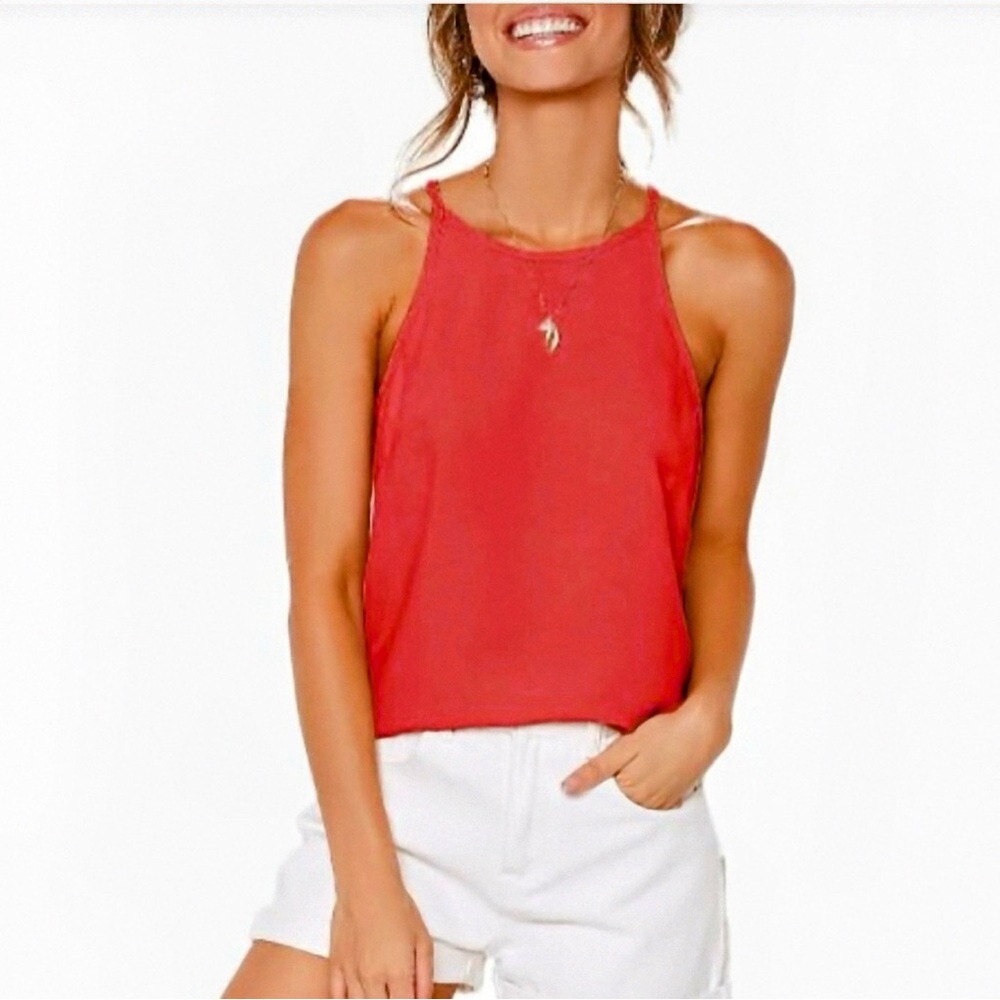 LouKeith Women's Racerback Halter Sleeveless Spaghetti Strap Top In Coral, S